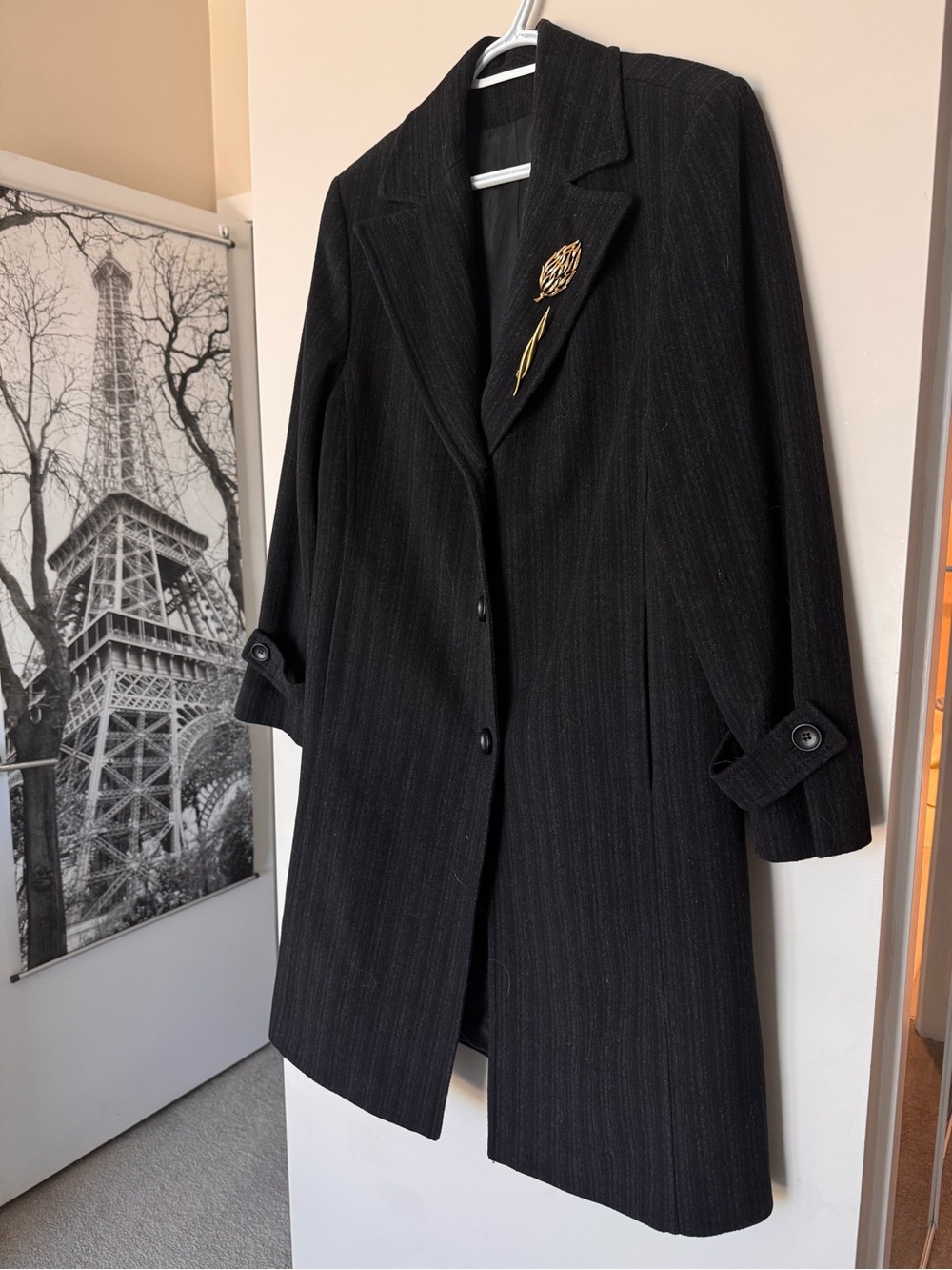 Premium Faik Sönmez Charcoal Black Wool Coat Single Breasted Notch Lapel S
